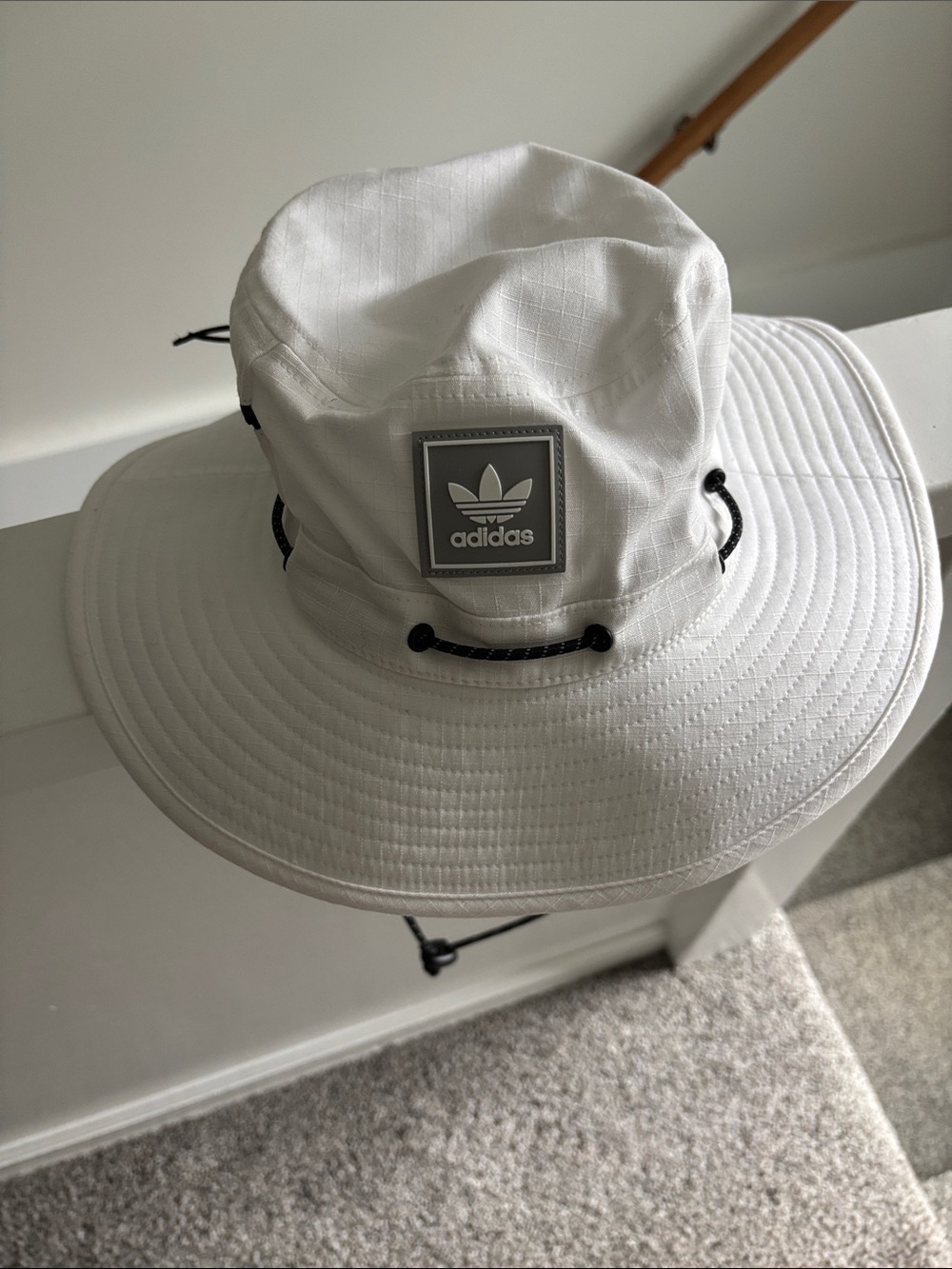 adidas White Wide-Brim Bucket Hat with Logo Patch